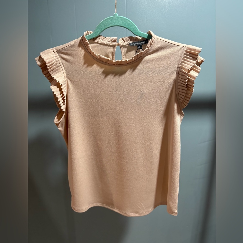 Adrianna Papell Tan Ruffle Sleeve Blouse